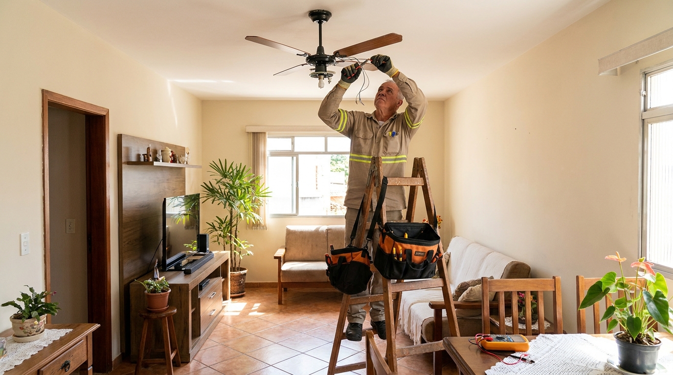 Montagem de ventilador de teto em Duque de Caxias‑RJ